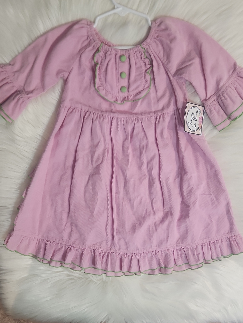 Corduroy Dress - Brand: Smocked Auctions - Girls Size: 3T - Colors: Pink & Green